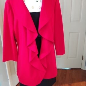 Calvin Klein Red Cascade Open front Blazer Jacket 14